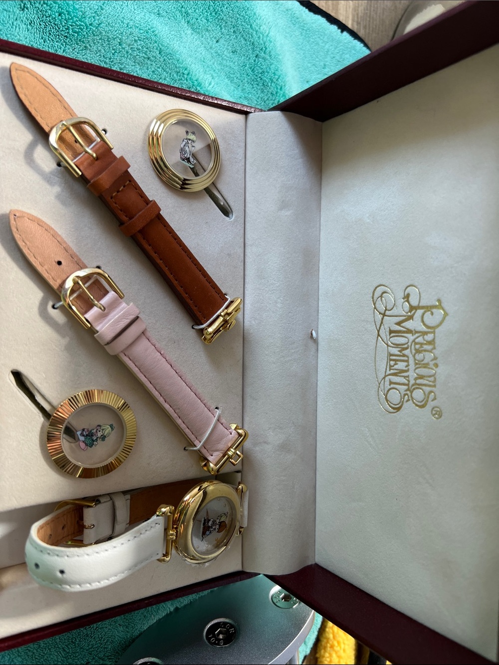 Precious Moments Women's Watch Set with Pink, Brown, White Straps